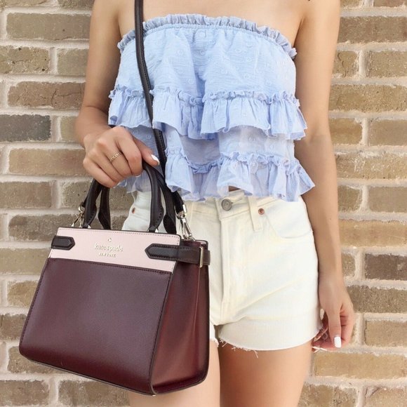 Kate Spade Staci Small Satchel  Rose Smoke Pink Burgundy Multi - Picture 4 of 5